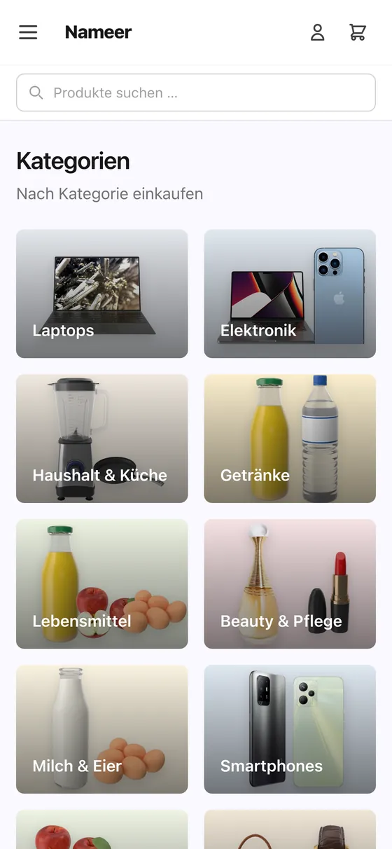 Der Produktkatalog auf dem Smartphone